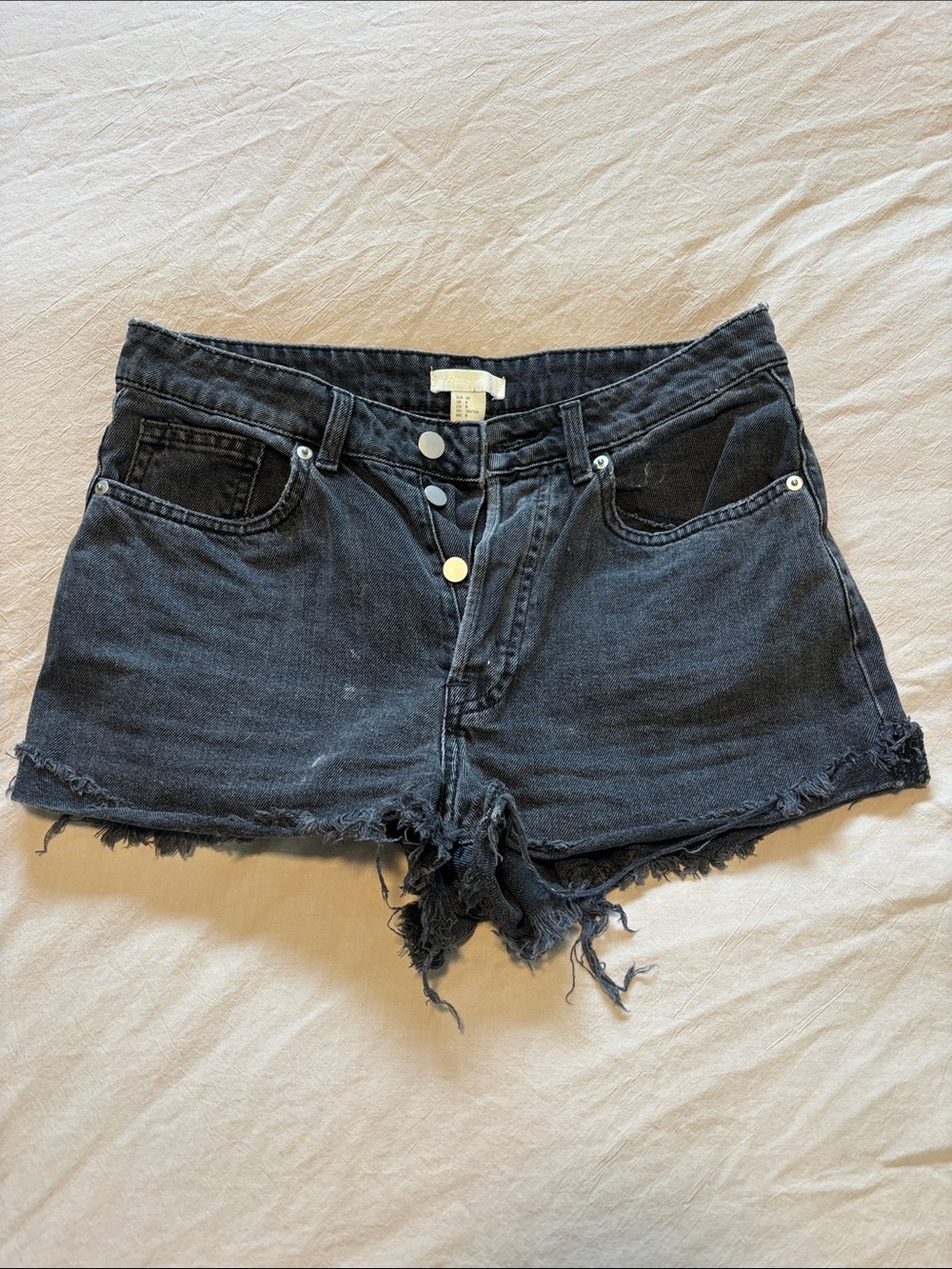 H&M Black Frayed Button-Fly Denim Shorts